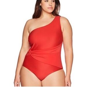 Coastal Blue - Red One Piece Swimsuit Asymmetrical One Shoulder NWOT Large 12/14